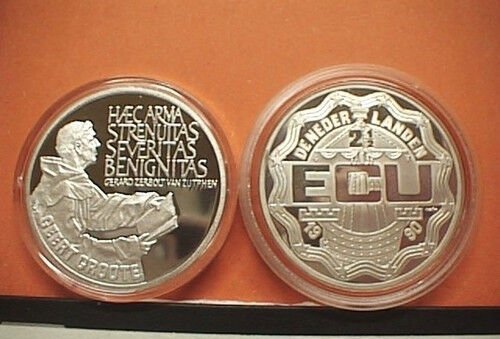 Rare 1990 Netherlands Large  Silver Proof 2.5 Ecu Groote
