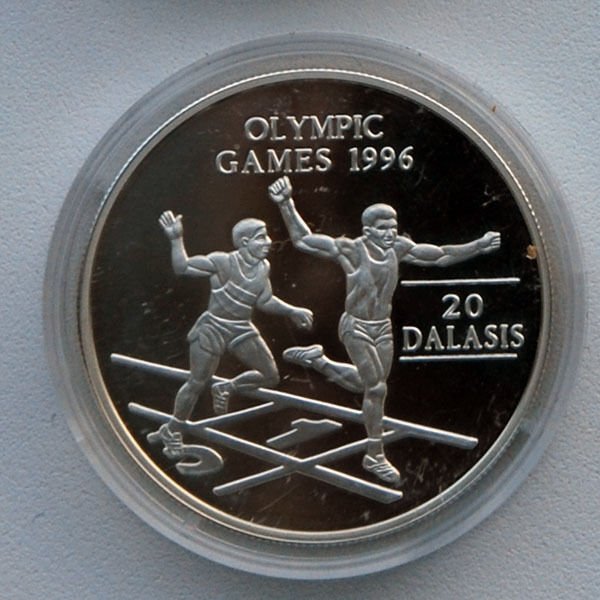1994 Gambia Large Silver Proof  25 Dalasis Atlanta Olympics Runner