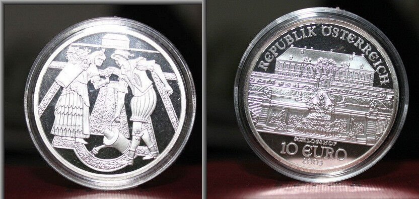 2003 Austria Large Silver  Proof- 10 euro-Schlosshof Palace/National Costumes
