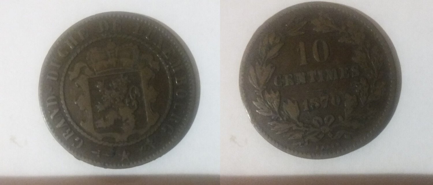 1870 (no dot) Luxembourg Large 10 Cent-rare