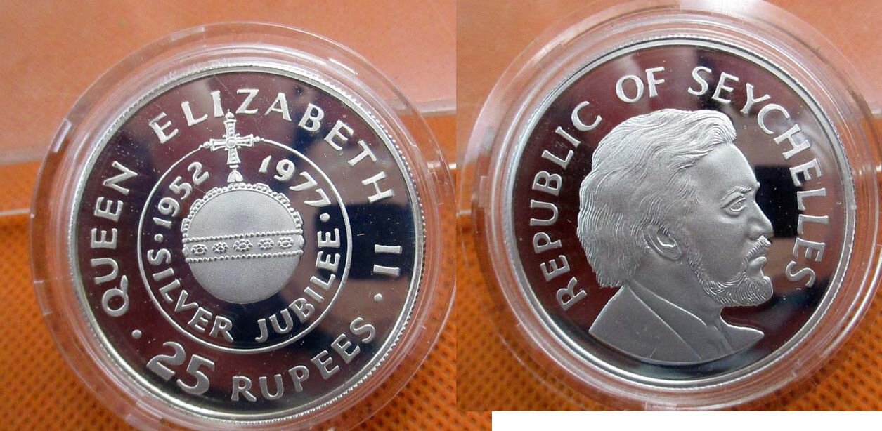 1977 Seychelles Large Proof Silver 25 rupees Silver Jubilee
