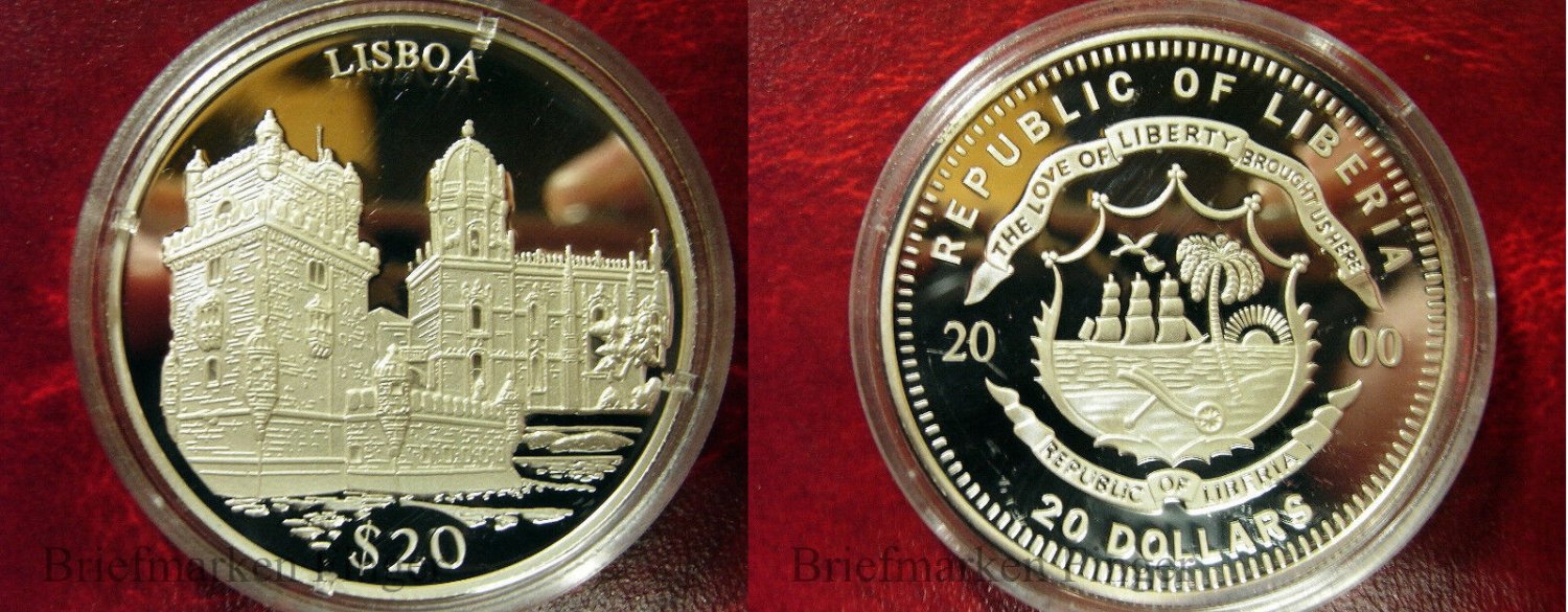 2000 Liberia Large Silver Proof $20 World Capitals- Lisbon
