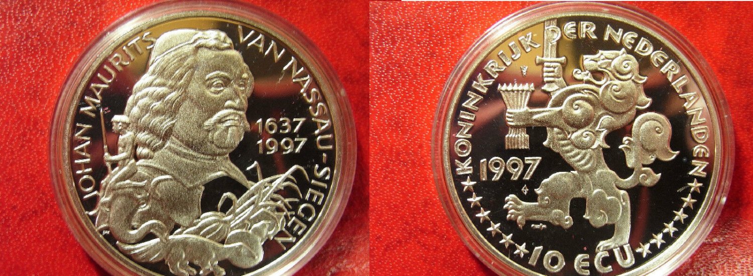 Rare 1997 Netherlands Large  Silver Proof 10 Ecu Van Nassau-Siegens