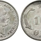 Rare 1884 Denmark Silver 10 Ore-Dolphin/Wheat- Error:Rim Cud