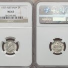 1927 Australia Silver 3 P- NGC MS62