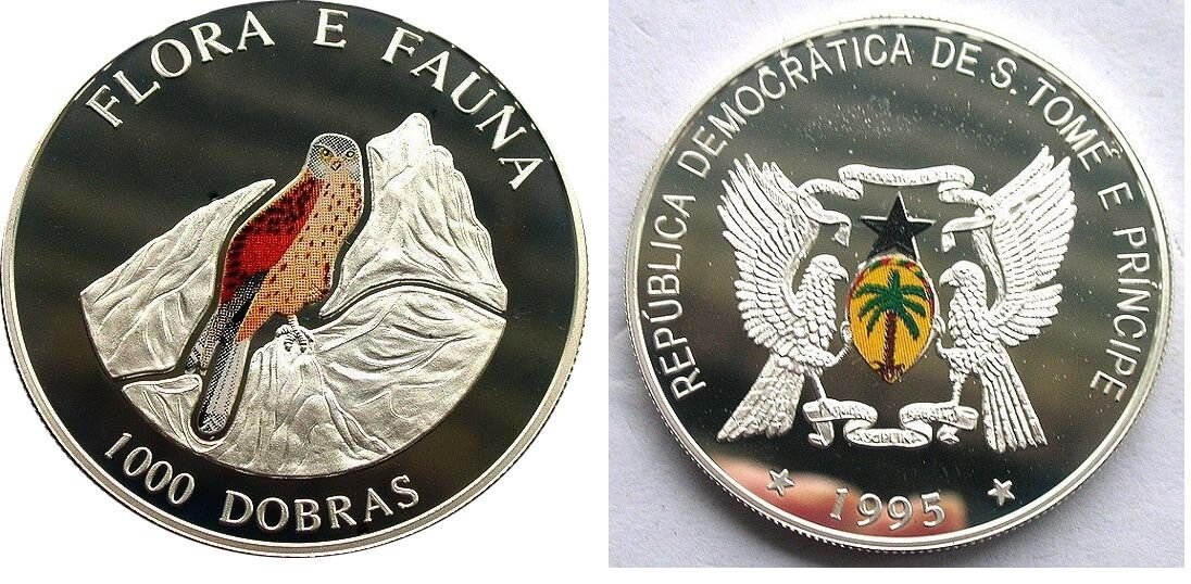 St.Thomas Large Silver Color Proof 1000 Dobras- Black Kite Falcon