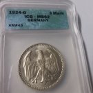 Rare 1924 G Germany Silver 3 Marks -Brilliant UNC-ICG MS62