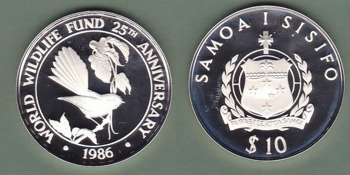 1986 West Samoa Large silver Bird 10 Tala PROOF