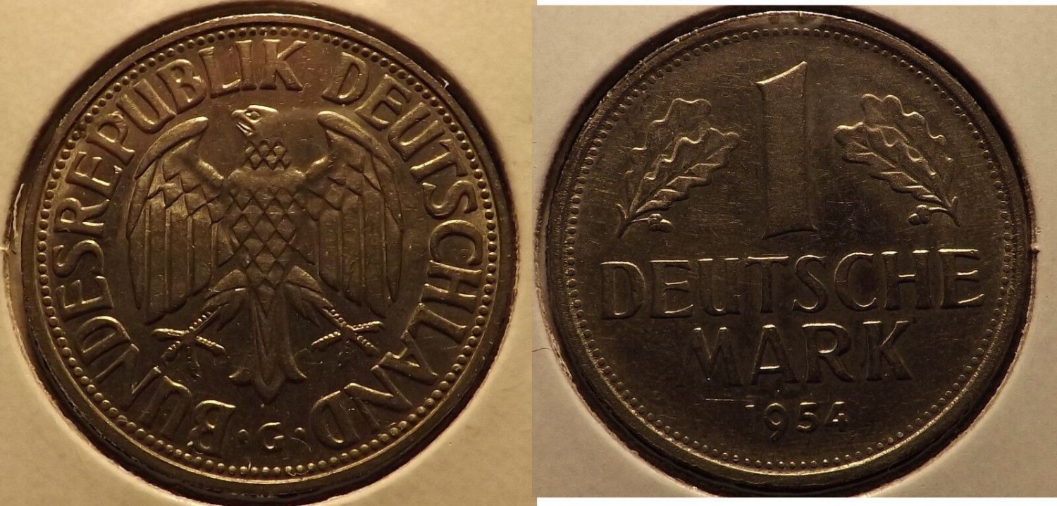 1954G Germany 1 mark-Nice, Very Rare