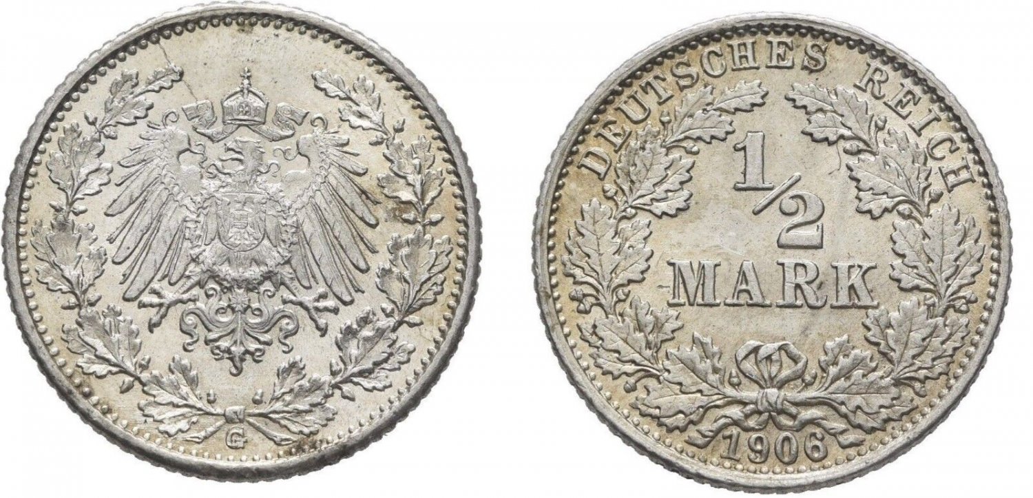 1906 G Germany Silver 1/2 Mark-Nice UNC