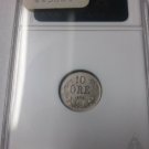 1874 Sweden Silver 10 Ore ANACS AU 50