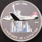 2002 Togo Large Silver Color Proof 1000 fr Airplane DC-4 New York St.of Liberty
