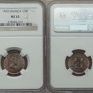 Rare 1910 Jamaica Edward VII 1 Farthing,NGC MS 65,mintage 48000