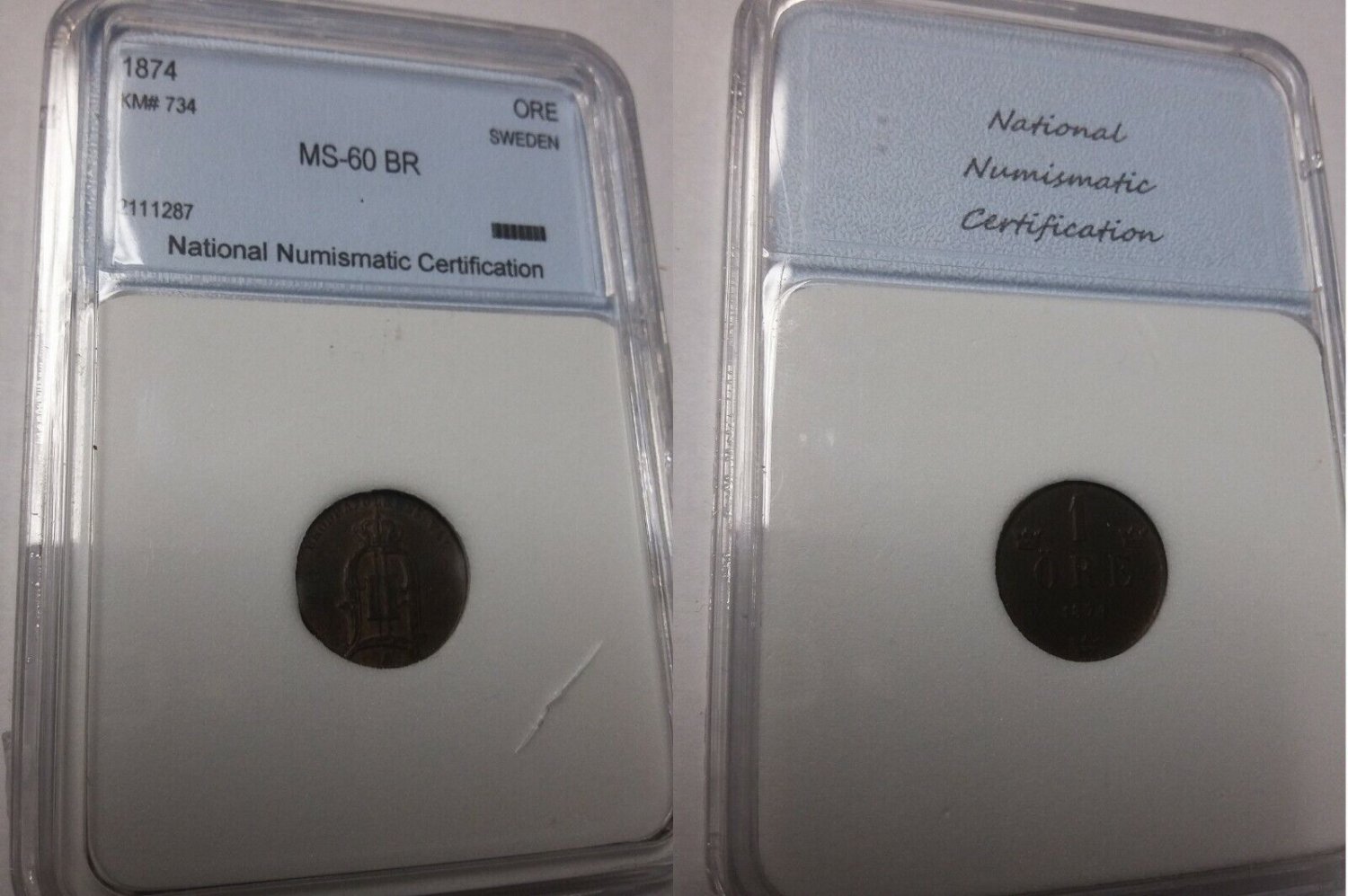 1874 Sweden Copper  1 Ore- Nice