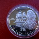 1989 Tokelau Large Silver Proof 5 Tala-Capt.Byron/Sailing Ship Dolphin mint.500