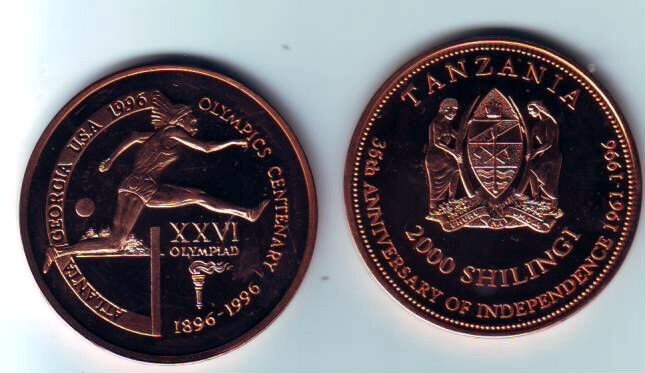 Rare 1996 Tanzania Copper 2000 s pattern Olympic Hurdles T1