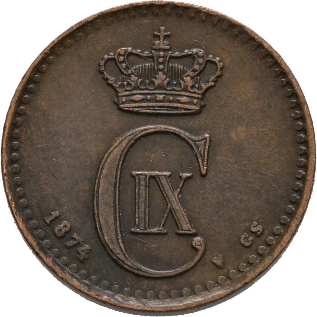 1874 Denmark 1 Ore-Dolphin/Wheat