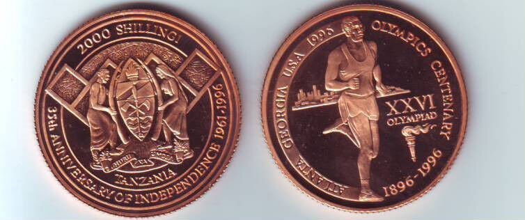 Rare 1996 Tanzania Copper 2000 s pattern Olympic Decathlon T2
