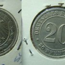 Rare 1892 G Germany 20 pfennig- Nice