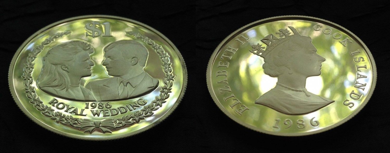 1986 Cook Is Large Silver Proof $1 Royal Wedding Andrew/Fergie