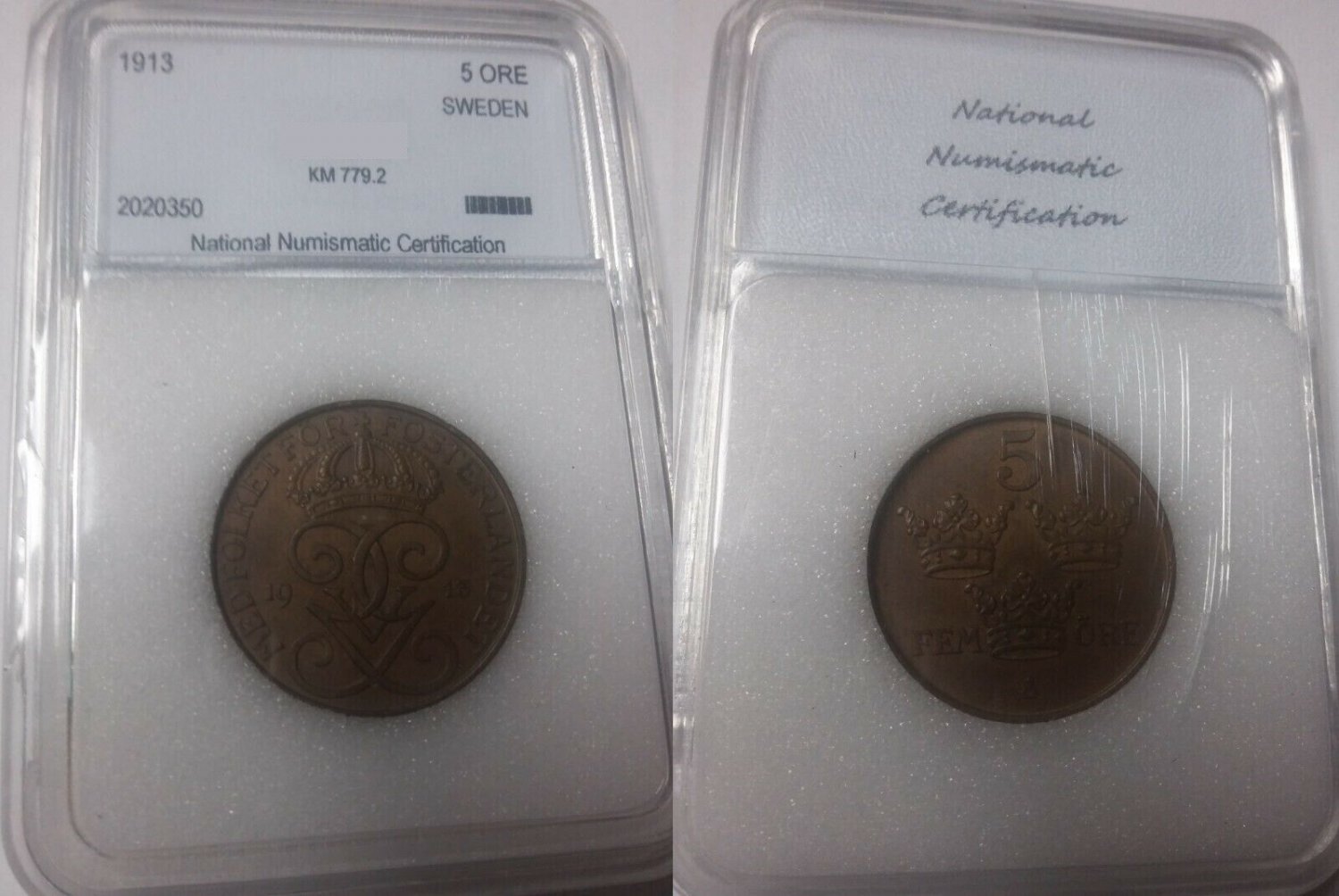 1913 Sweden 5 Ore- Nice. slabbed