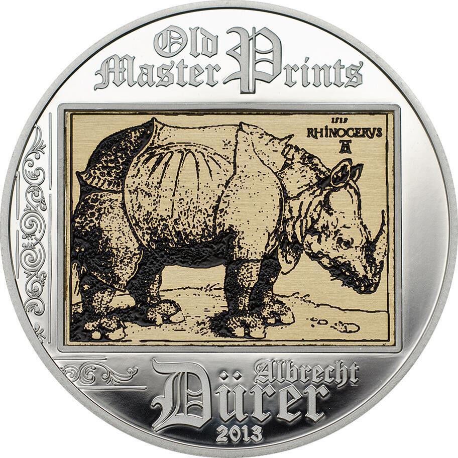 2013 Cook Is Large Silver Color Proof $5-Durer-Rhinocerus-Art Masterpieces