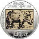 2013 Cook Is Large Silver Color Proof $5-Durer-Rhinocerus-Art Masterpieces