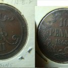 1865 Finland 10 Pennia-Scarce/Nice