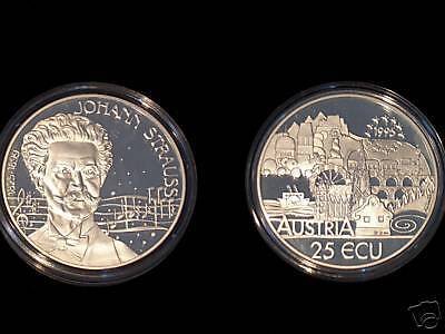 1995 Austria Large Proof Silver 25 ecu Strauss