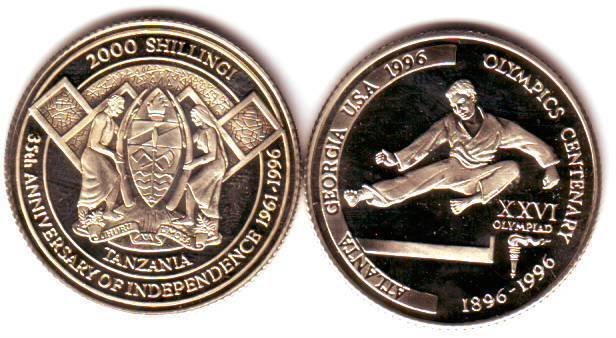 Rare 1996 Tanzania Copper-Nickel 2000 s pattern Olympic TaeKwonDo/Judo T2