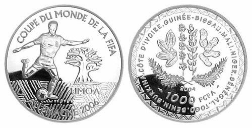 2004 West Africa Large Silver Proof 1000F-Soccer World Cup