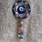 Macreme evil eye with hand painted copper plate..Door-wall hanger.