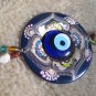 Macreme evil eye with hand painted copper plate..Door-wall hanger.
