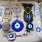 Macreme evil eye with hand painted copper plate..Door-wall hanger.