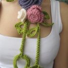 Crocheted Purple,pink,ivory flowers.lariat