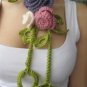 Crocheted Purple,pink,ivory flowers.lariat