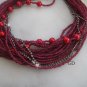 Chunky layered/Wedding/fuchsia bead/ glass red pearl necklace