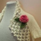 Knitted-crocheted IVORY shrug--shoulder warmer ,pink flower,Ready to ship, Knitted-crocheted IVORY shrug--shoulder warmer ,pink flower,Ready to ship,