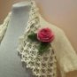Knitted-crocheted IVORY shrug--shoulder warmer ,pink flower,Ready to ship,