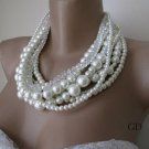Chunky layered Wedding ivory pearl,rondelle glass bead necklace Chunky layered Wedding ivory pearl,rondelle glass bead necklace