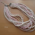 Chunky layered Wedding pearl,pink-white rondelle bead,pink seed bead necklace Chunky layered Wedding pearl,pink-white rondelle bead,pink seed bead necklace