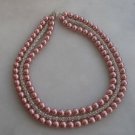 Wedding pink glass Pearl necklace,  rhinestone magnet closure