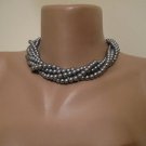 Chunky layered  necklace,Handmade Wedding grey pearl necklace,5 strands