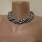 Chunky layered  necklace,Handmade Wedding grey pearl necklace,5 strands
