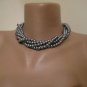 Chunky layered necklace,Handmade Wedding grey pearl necklace,5 strands