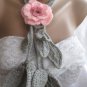Crocheted pink flower brooch.lariat -necklace