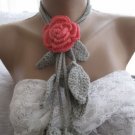 Crocheted sweet flower brooch.lariat -necklace