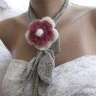 Crocheted  3 colors  flower brooch.lariat -necklace