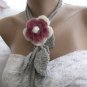 Crocheted  3 colors  flower brooch.lariat -necklace