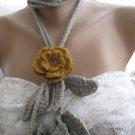 Crocheted  mustard flower brooch.lariat -necklace